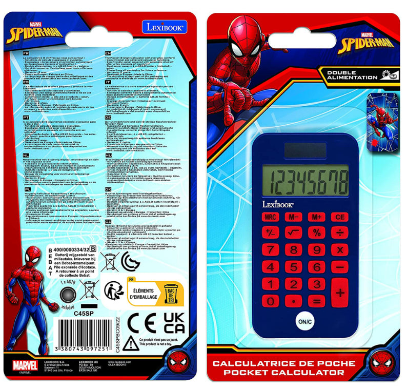 Lexibook SpiderMan Taschenrechner – 8-stellig – Solar/Batterie, mit Schutzabdeckung – Mehrfarbig