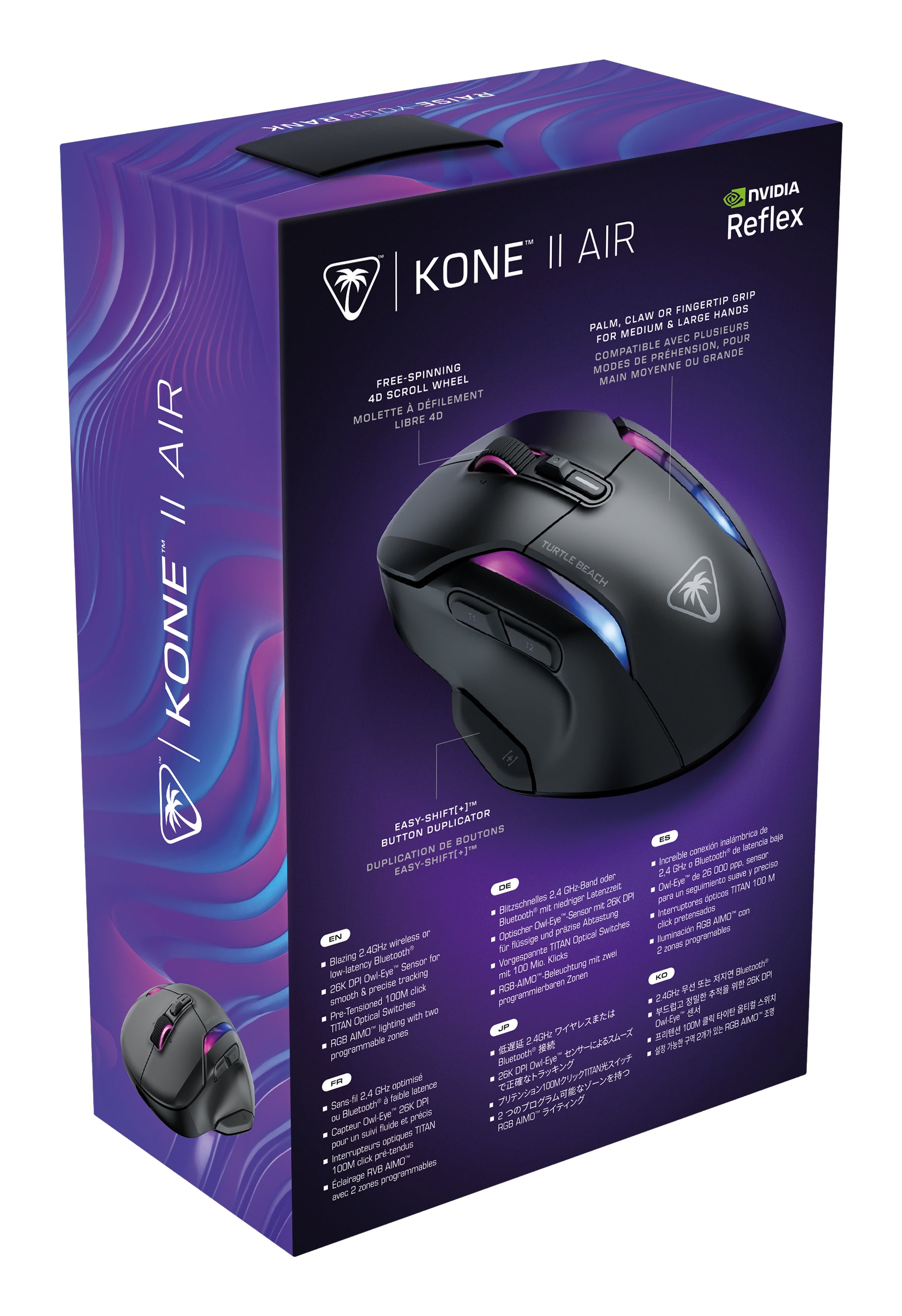Turtle Beach Kone II Air Gaming-Maus – Kabellos, 26'000 dpi, 7 Tasten, Easy-Shift, Zwei-Zonen-RGB, Schwarz