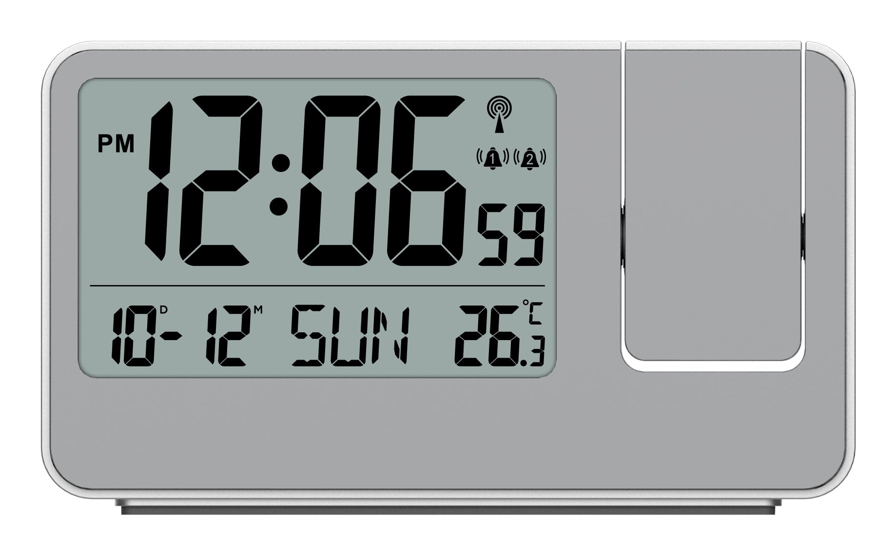 Technoline WT 534 Projektionswecker – Funk, Thermometer, 14,3 × 8,4 × 3,9 cm, Silber