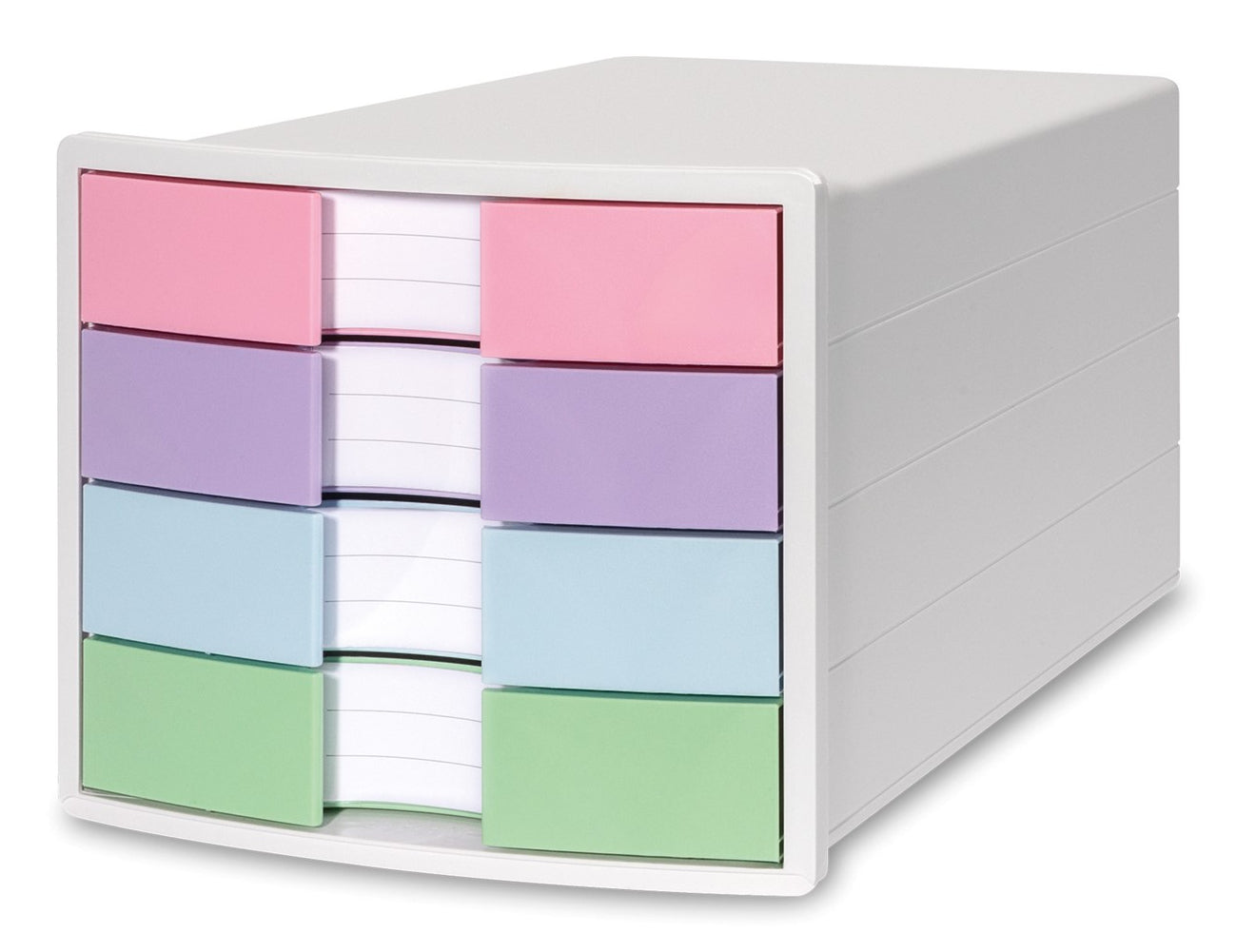 HAN Schubladenbox IMPULS – 4 Schubladen – für C4 – Polystyrol – weiss/pastellfarben – 280 × 367 × 235 mm