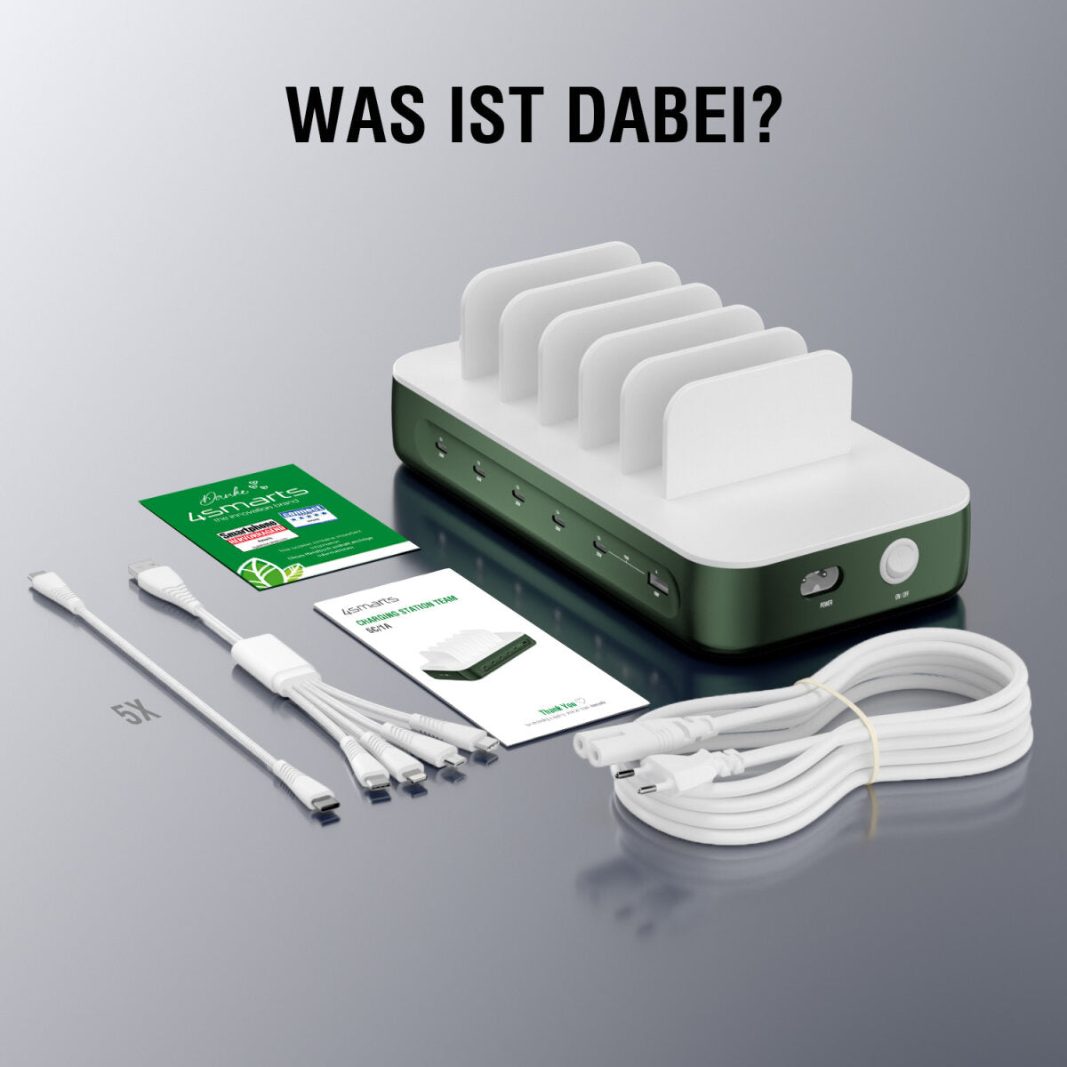 4smarts Ladestation – 5× USB-C + 1× USB-A, Hüllenfreundlich – für Nintendo Switch, Universal, Smartphone u. a.