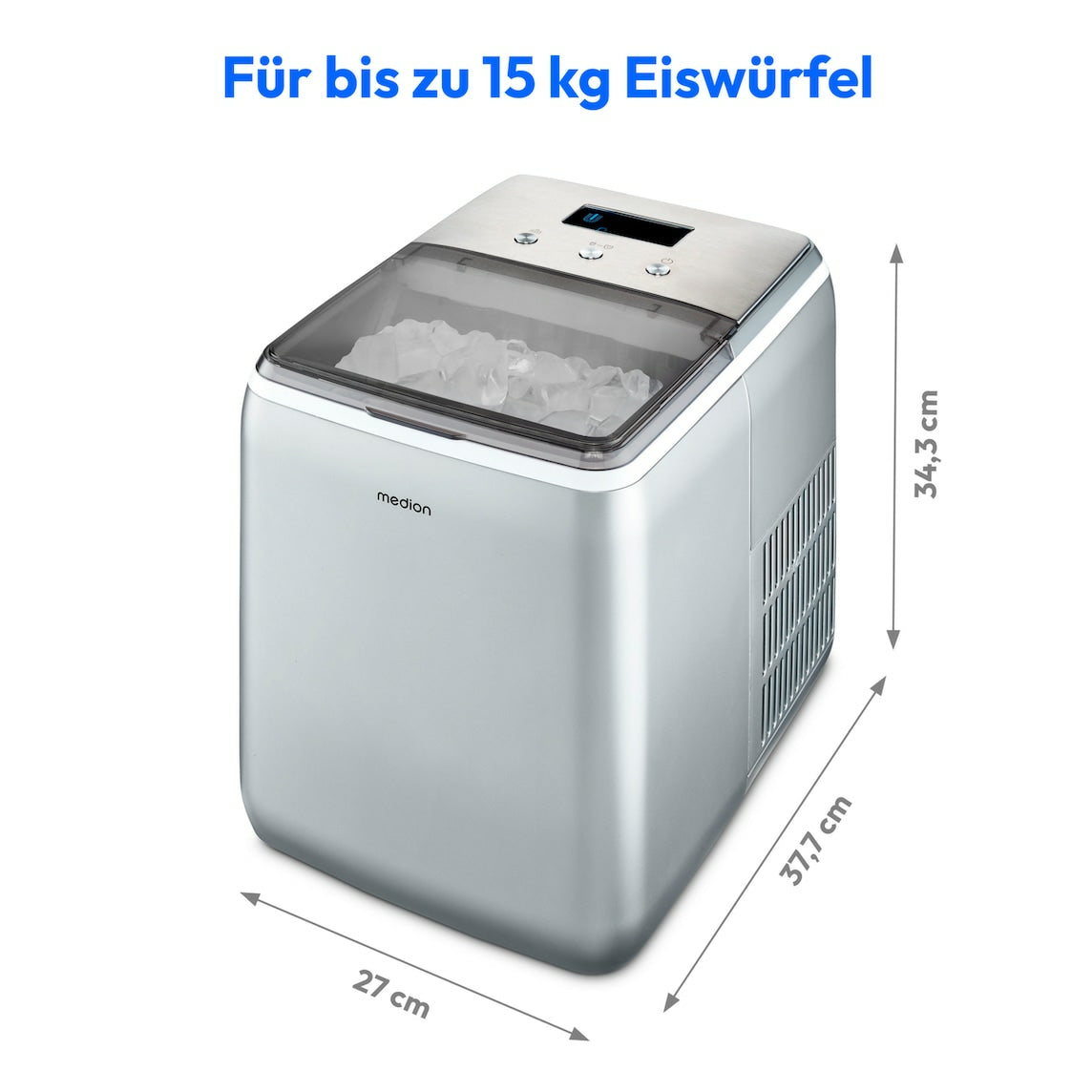 MEDION Eiswürfelmaschine MD 11950 – 15 kg/24 h, 2,6 l, grau/edelstahl
