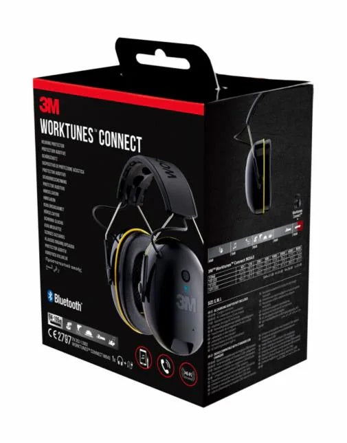 3M WorkTunes Connect Kapselgehörschutz – Bluetooth, mit Mikrofon, 31 dB, Kopfbügel, Schwarz