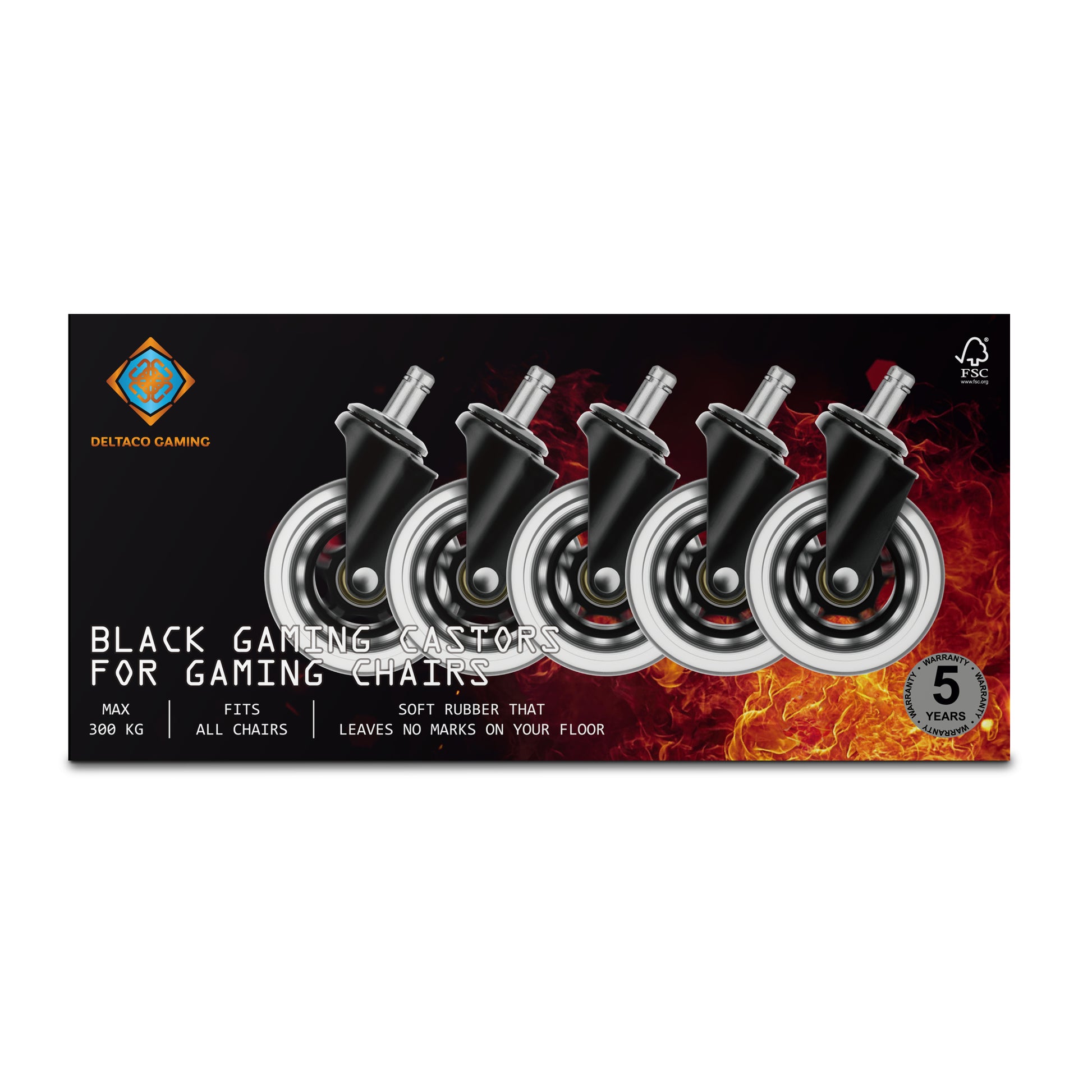 Deltaco Gaming Rollen-Set – 5er-Pack, Schwarz