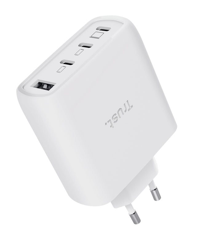 Trust Maxo USB-Ladegerät 65 W – USB-C×3, USB-A×1 – PD, PPS, QC 3.0/4 – GaN – EU-Stecker (Typ C)