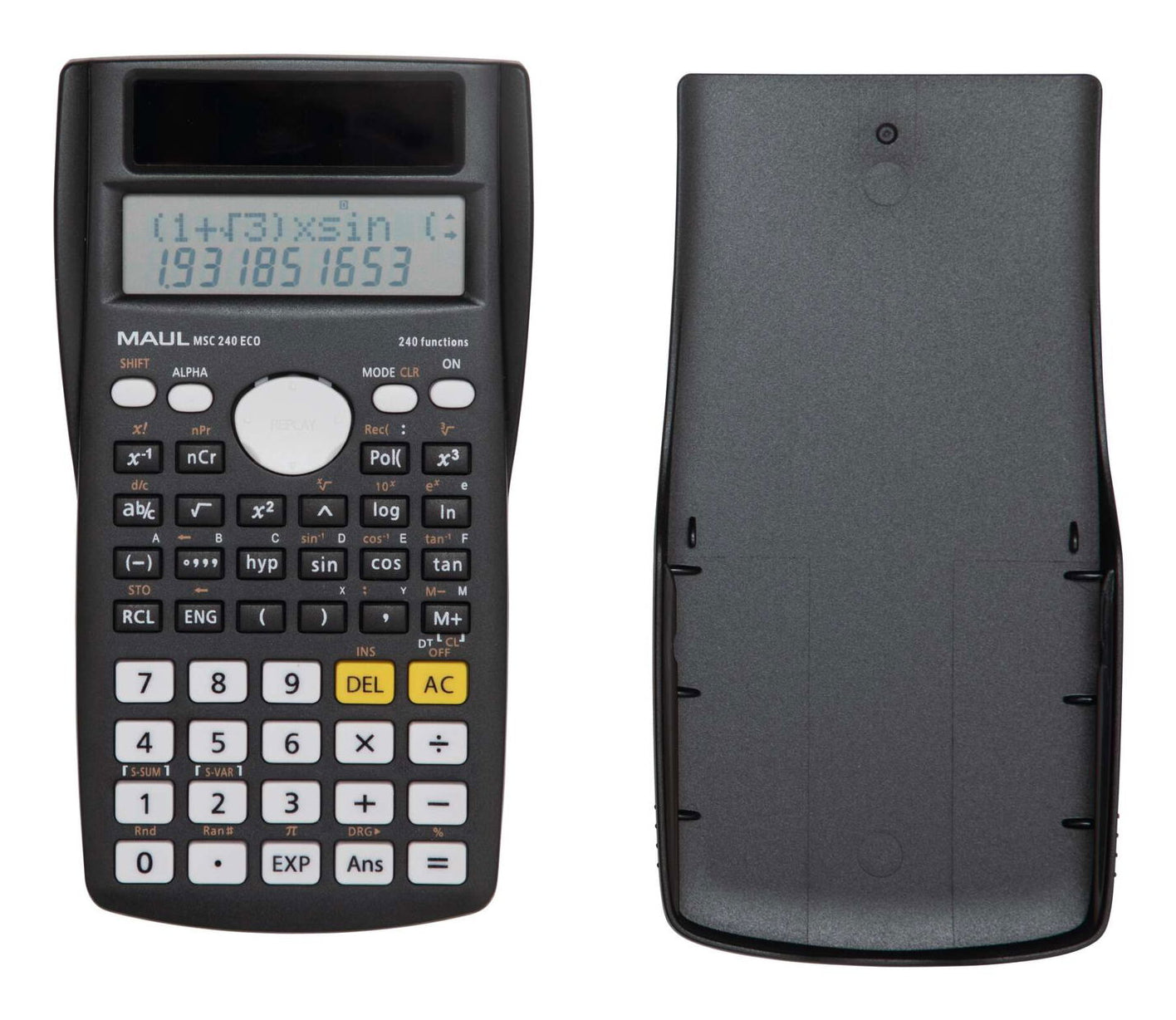 MAUL Wissenschaftlicher Taschenrechner MSC 240 ECO – Solar/Batterie – Schwarz