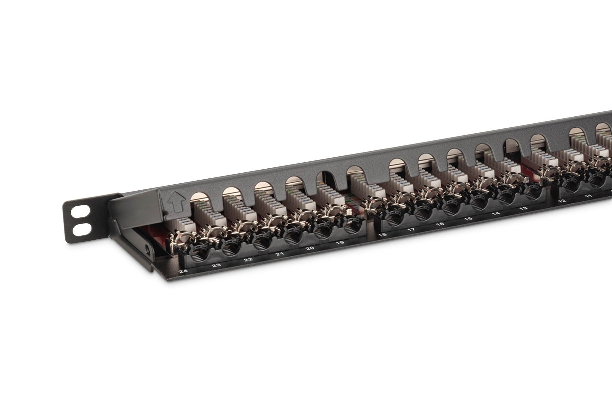 Digitus Patchpanel – 24× RJ-45, Cat6a (Klasse EA), geschirmt, 0,5U, 19", Schwarz