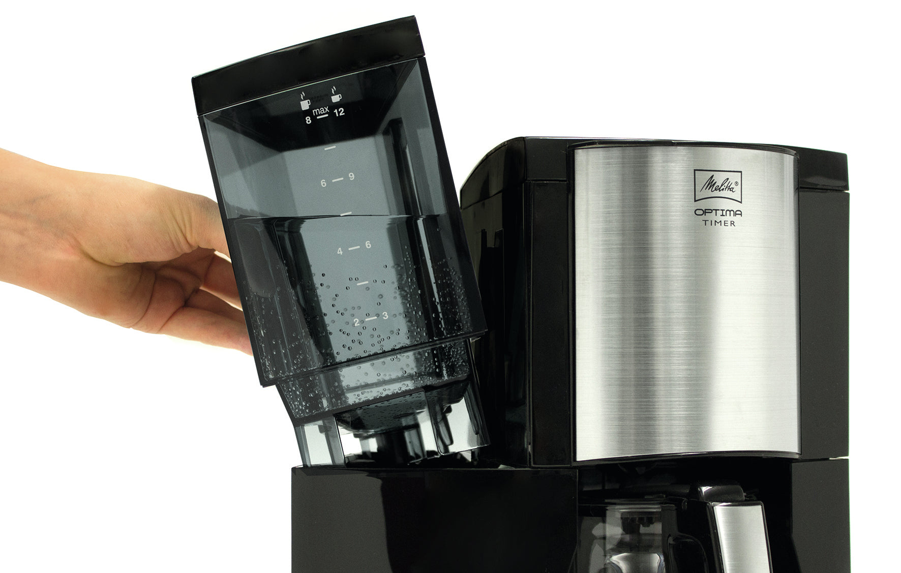 Melitta Optima Timer Filterkaffeemaschine – 8 Tassen, 1 l, Einwegfilter, Silber/Schwarz