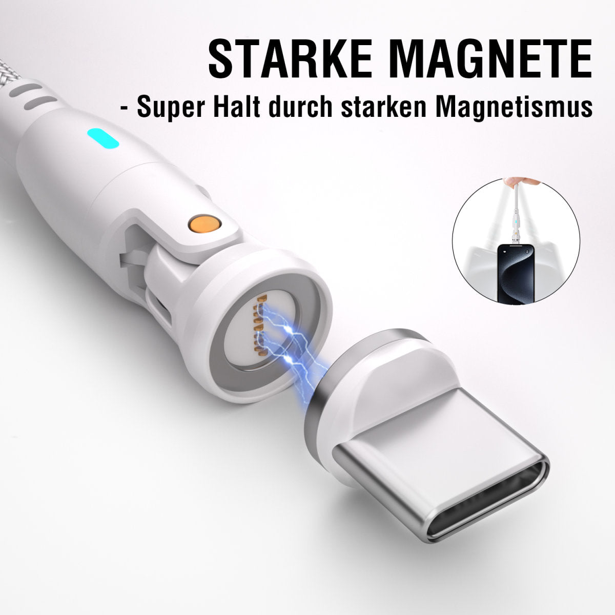4smarts USB-C auf USB-C Kabel – USB 2.0 (480 Mbit/s) – 1,8 m – PD 100 W – Textilmantel, Abgewinkelt – Weiss