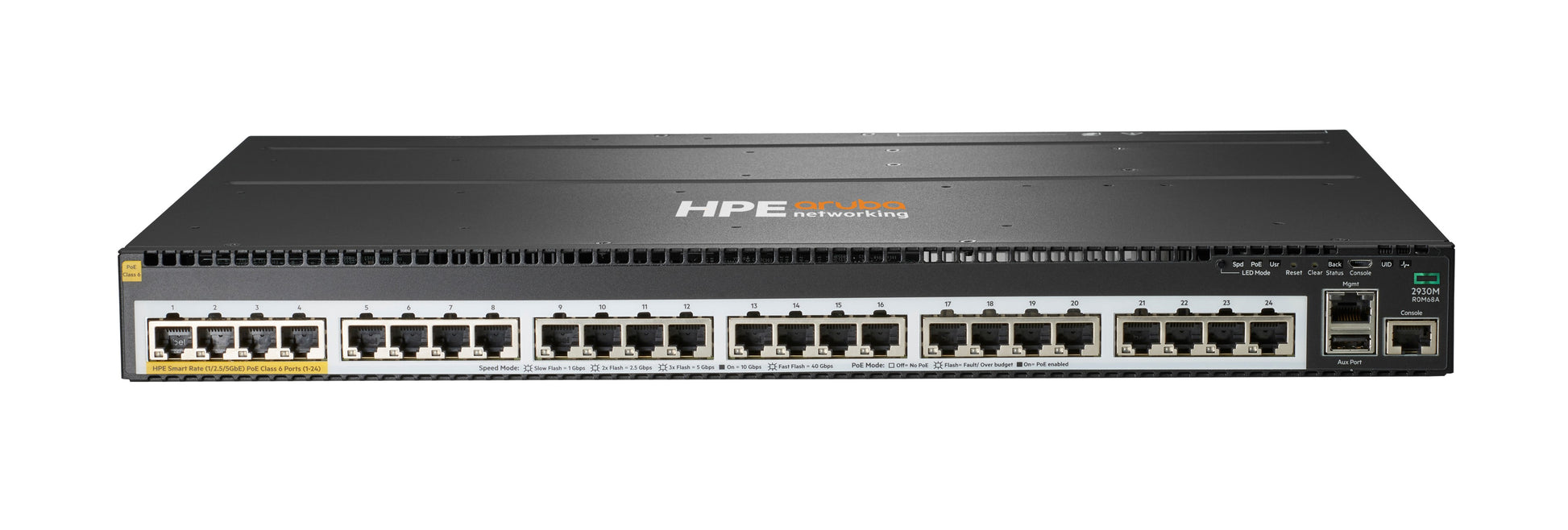 HPE Aruba 2930M 24 – Managed Switch – 24×GbE, L3, PoE+ 1440 W, 1U