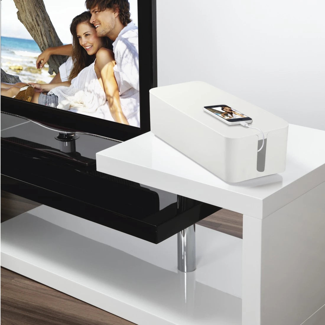Hama Kabelbox – 406 × 156 mm, Kunststoff, Weiss, zuschneidbar, für Kabel bis Ø 20 mm