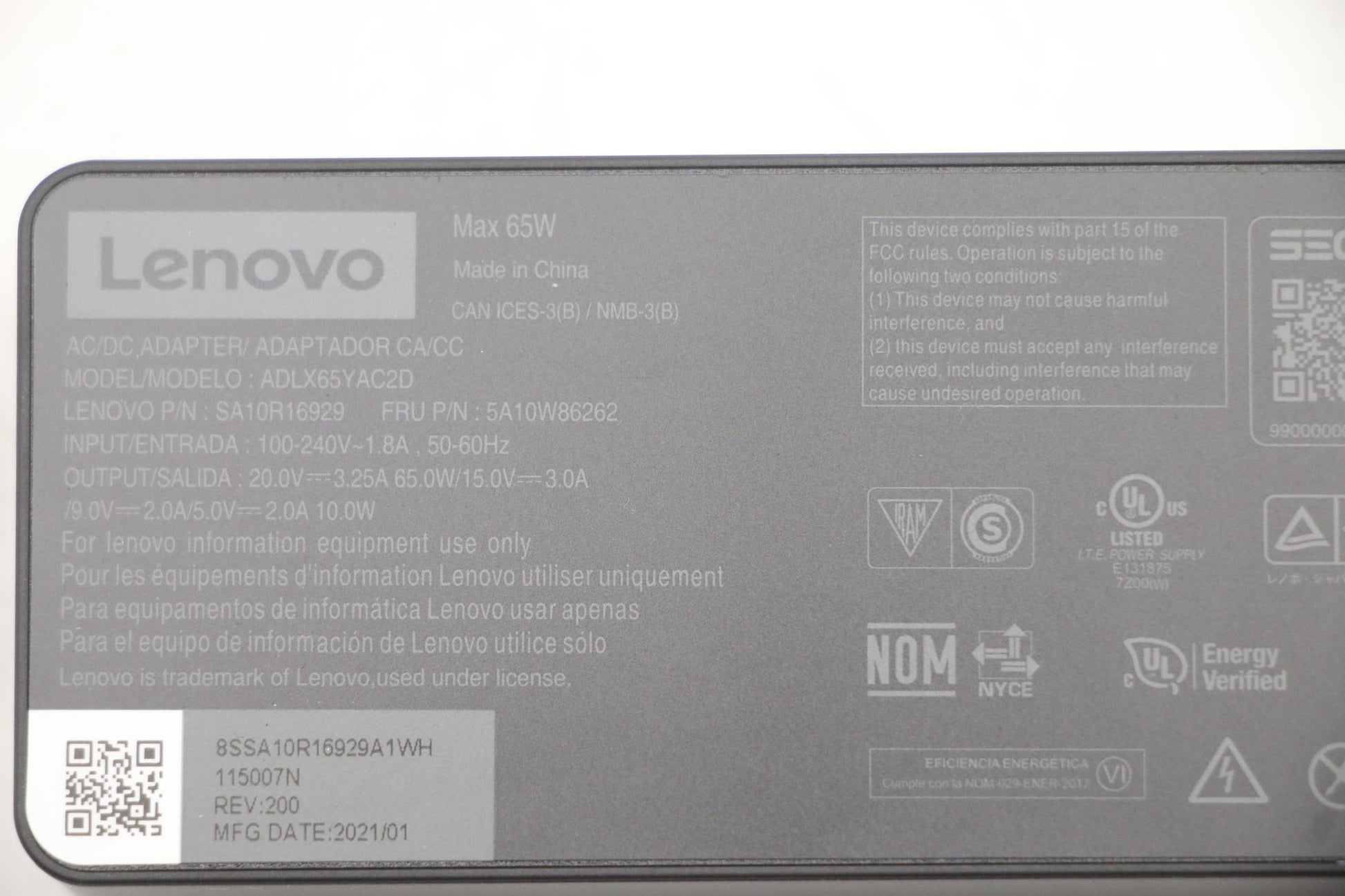 Lenovo 5A10W86262 Netzteil 65 W – für Lenovo-Laptops, schwarz