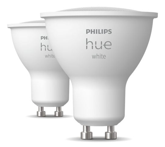 Philips Hue White LED-Leuchtmittel GU10 2er-Pack – 4,2 W dimmbar, 2700 K, für Bluetooth/Zigbee/Apple HomeKit