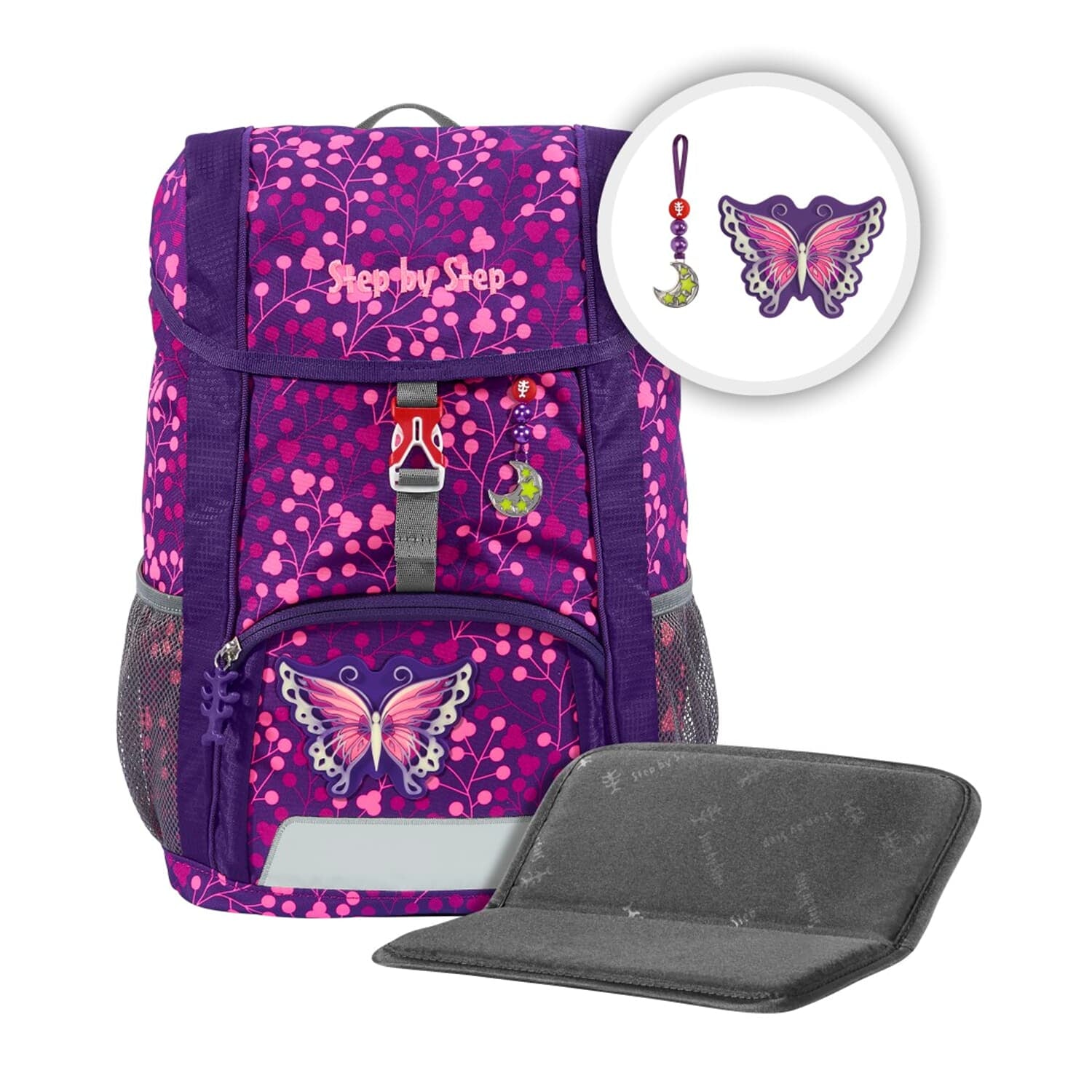 Step by Step Kindergartenrucksack-Set KID SHINE – 3-teilig – Butterfly Night Ina – mit Leuchteffekt