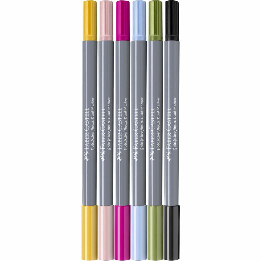 Faber-Castell Goldfaber Dual Marker Aqua Fineliner – 6er-Set – 6 Farben, sortiert