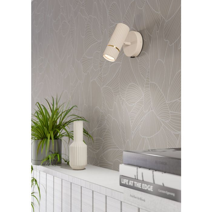 EGLO Wandleuchte CAMINIA – Ø 14 × 15,5 cm, 345 lm, 4,7 W, 3000 K, dimmbar, beige, Ein/Aus-Schalter