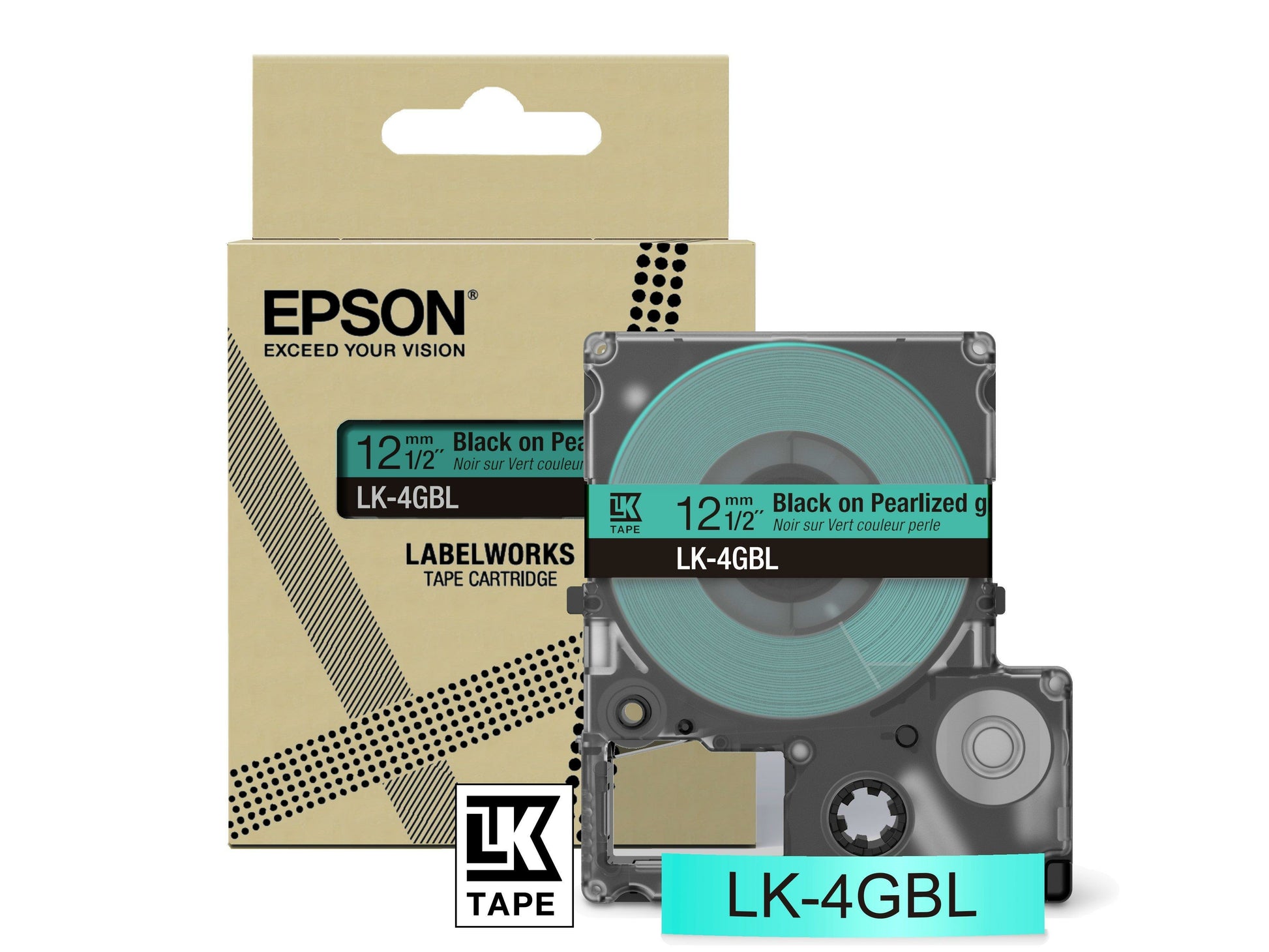 Epson Schriftband – 12 mm × 9 m, perlmuttgrün, schwarz – LK-4GBL
