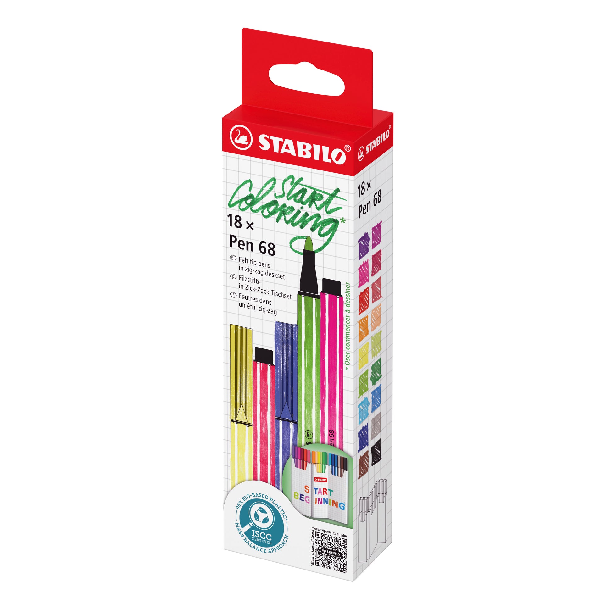 STABILO Pen 68 Filzstifte – Rundspitze, 1 mm, wasservermalbar, 18 Farben
