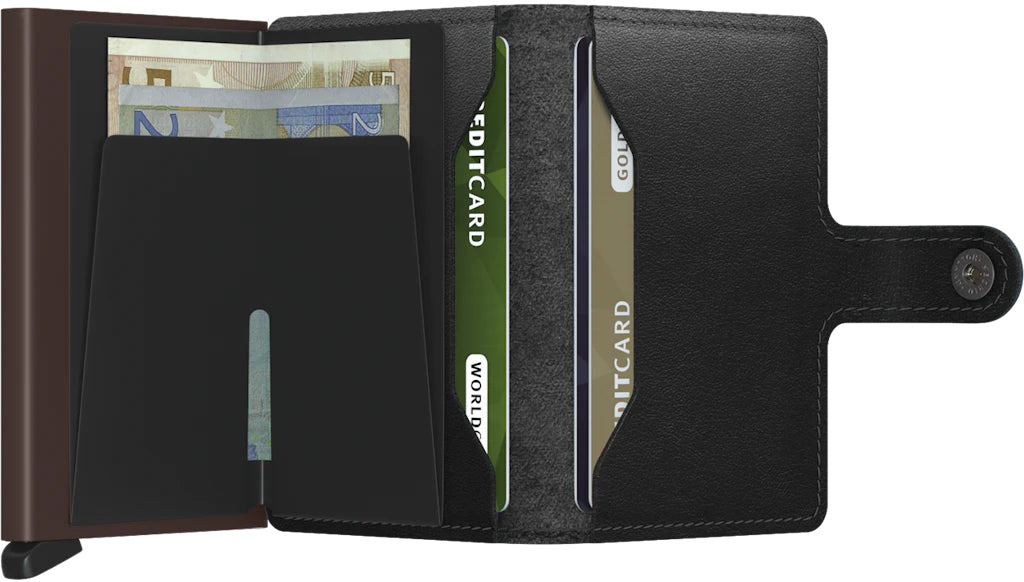Secrid Kartenetui Miniwallet – RFID-Schutz – 65 × 102 × 21 mm – Leder – Schwarz/Braun