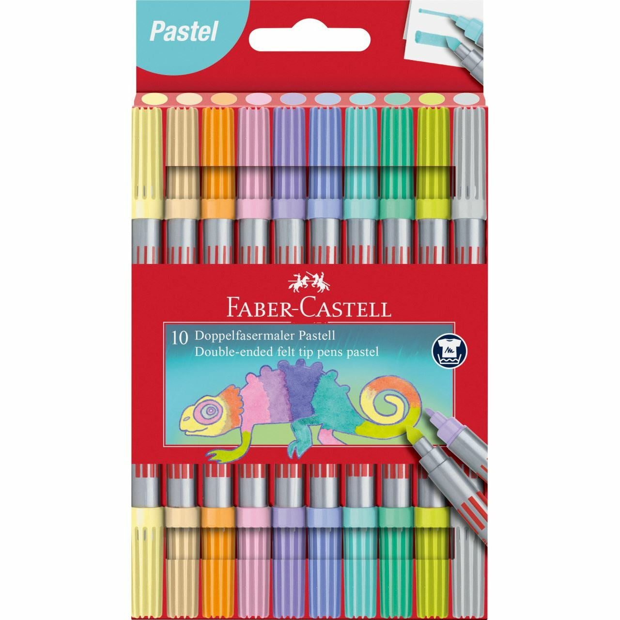 Faber-Castell Filzstift Pastell, Doppelspitze – Rundspitze, auswaschbar, 10 Farben