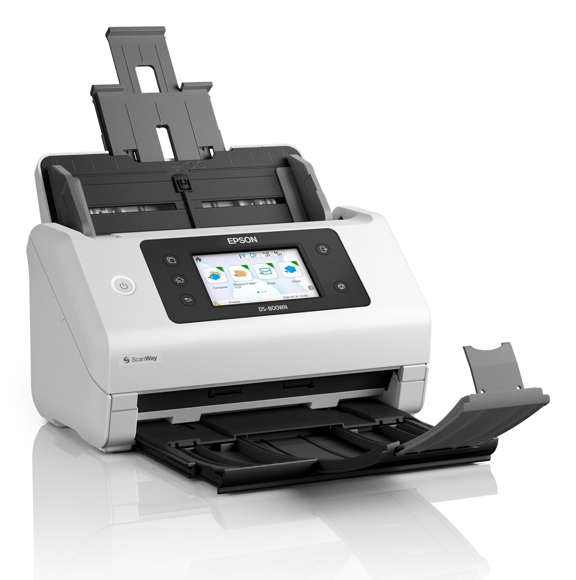 Epson WorkForce DS-800WN – Einzugsscanner, A4, Duplex, 50 ppm, ADF 100 Blatt, WLAN/LAN