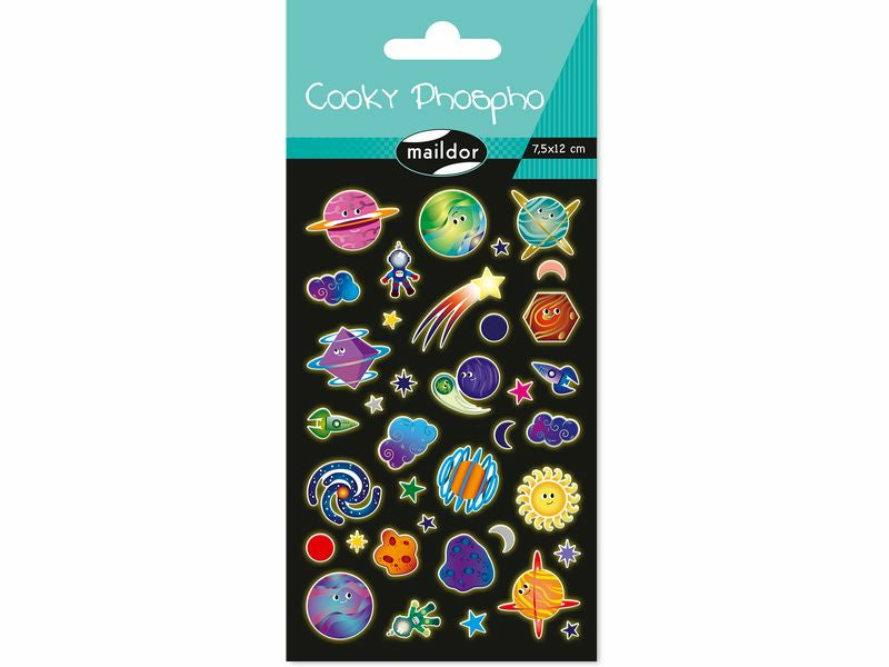 Clairefontaine Sticker Cooky Phospho – 7,5 × 12 cm, Planet, mehrfarbig – 1 Bogen