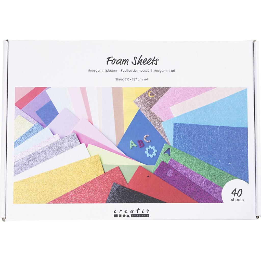 Creativ Company Schaumstoffplatte, selbstklebend, mehrfarbig, A4, 40 Stk., 790480