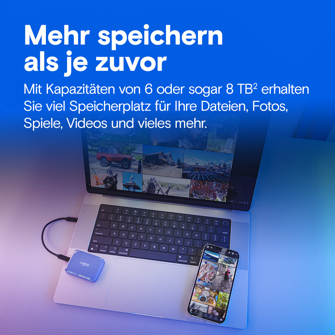 Crucial X10 – 1 TB, USB 3.2 Gen 2x2 (USB-C), 2 100 MB/s, IP65