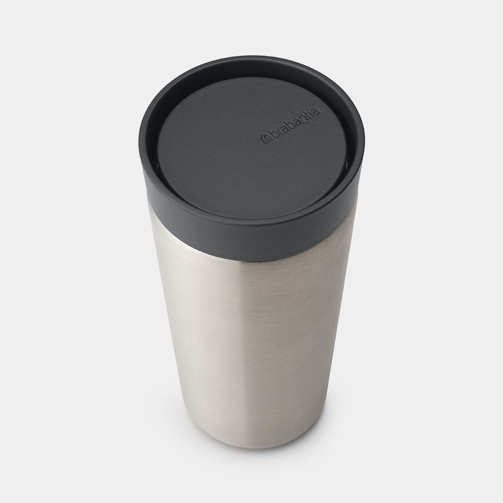Brabantia Make & Take Thermobecher 360 ml – Doppelwandig 6–8 h heiss, Edelstahl, Schraubdeckel, Dunkelgrau