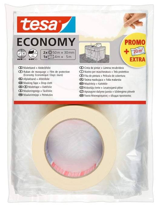 TESA Malerband ECONOMY, beige – 30 mm × 50 m, innen, 2 Rollen