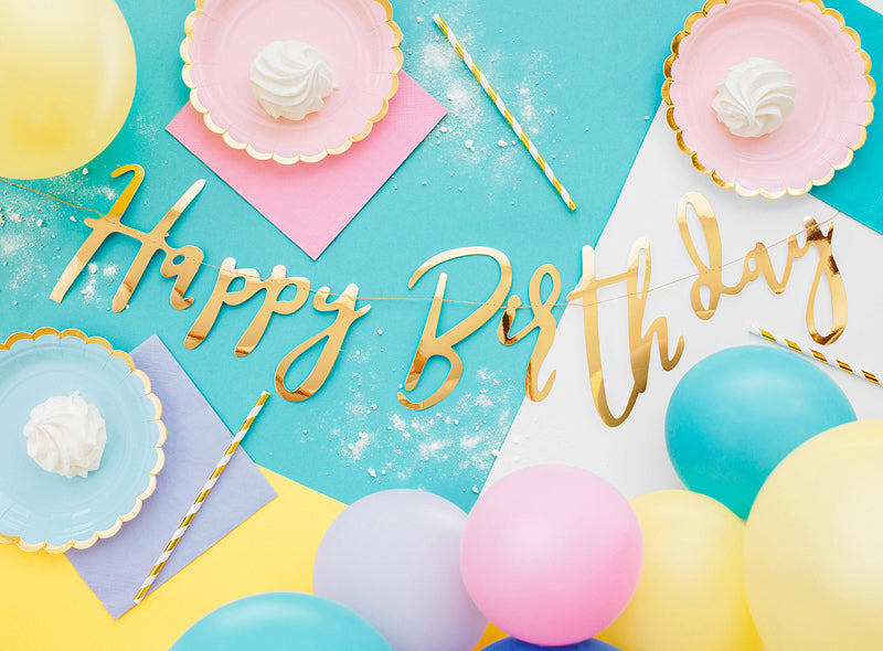 PartyDeco Fahnenbanner Happy Birthday – Gold – 62 × 16,5 cm – Papier – 1 Stk