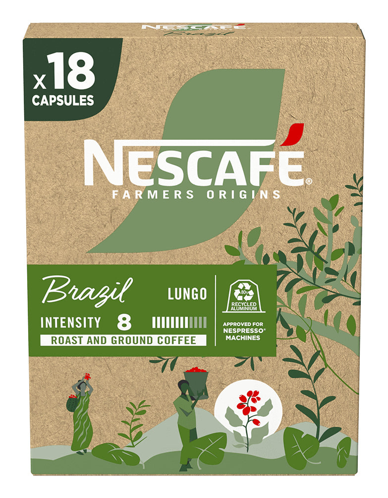 Nescafé Farmers Origins Brazil – Kapseln für Nespresso – Lungo, Intensität 8, 18 Kapseln