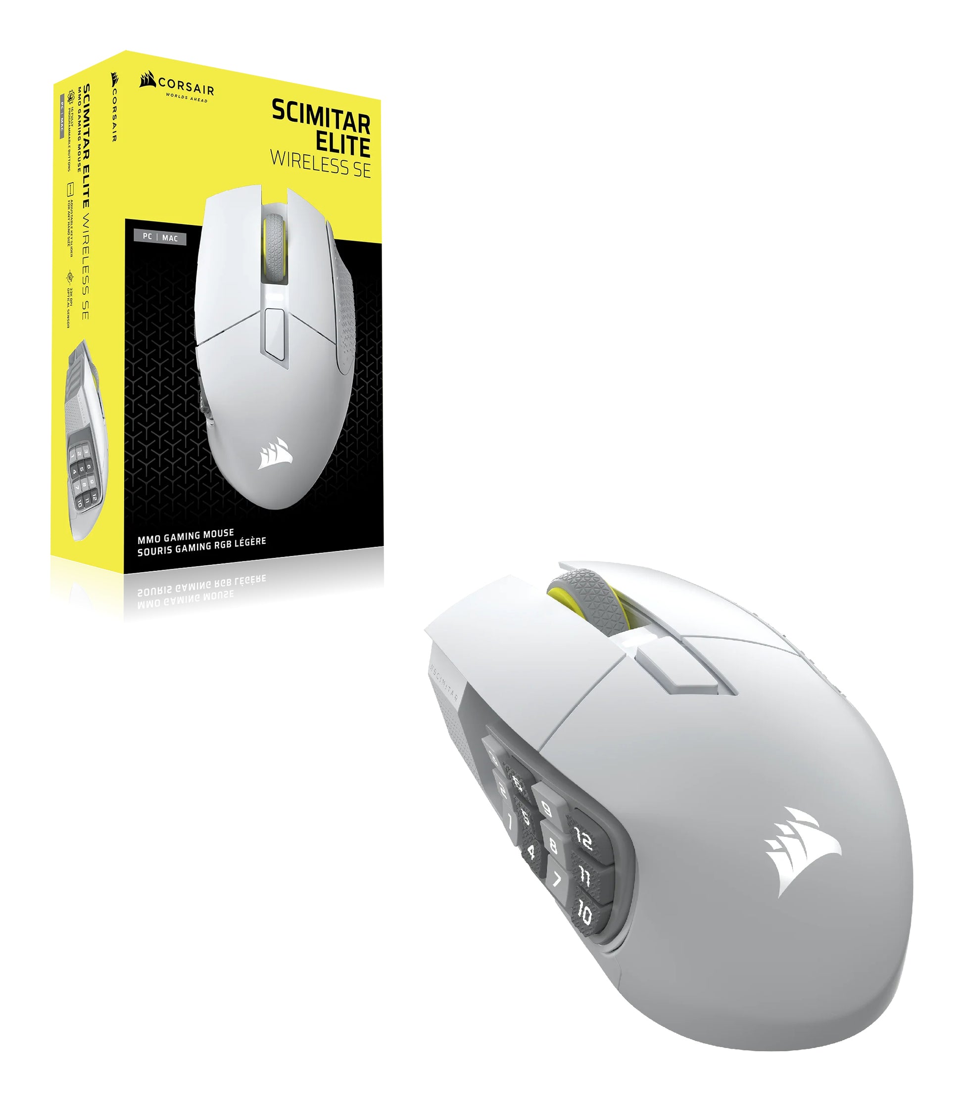 Corsair SCIMITAR ELITE WIRELESS SE Gaming-Maus – kabellos, für Rechtshänder, programmierbare Tasten, weiss