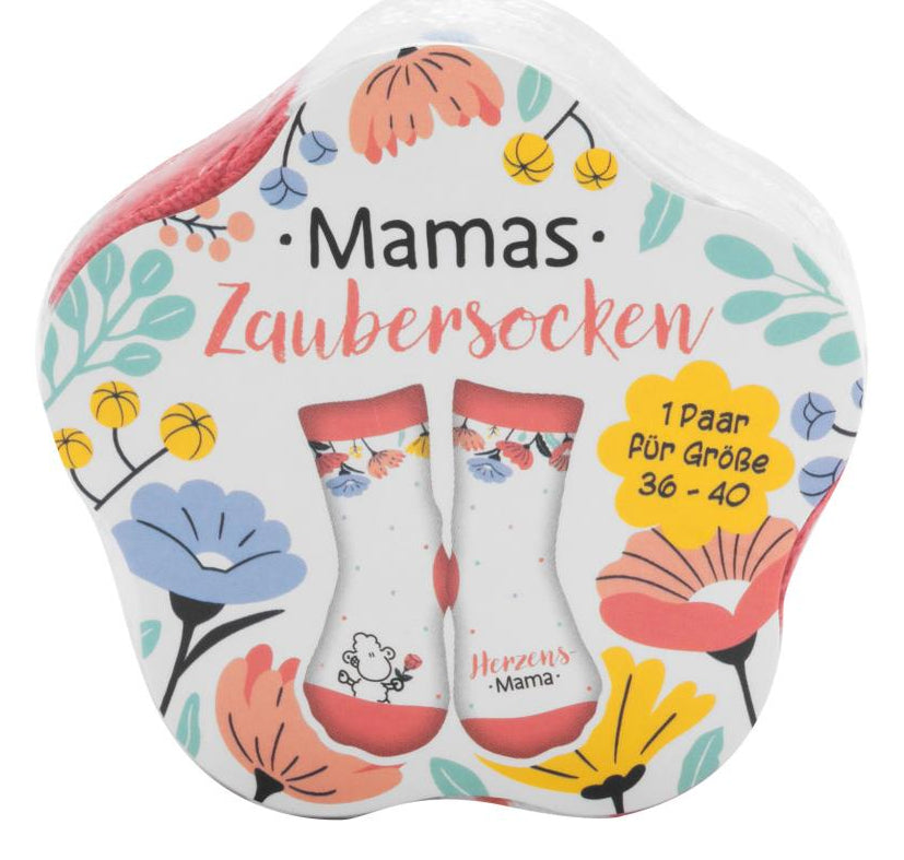 Sheepworld Zaubersocken Herzensmama – Grösse 36–40, Rosa/Weiss, 80% Baumwolle/15% Nylon/5% Elasthan