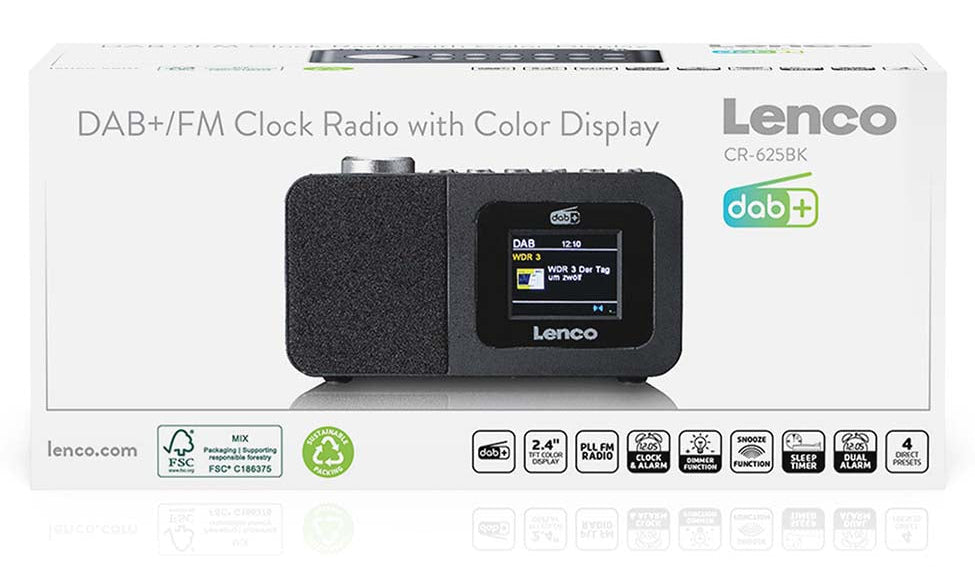 Lenco CR-625BK – DAB+/FM Radiowecker, Bluetooth, Qi-Laden – Schwarz