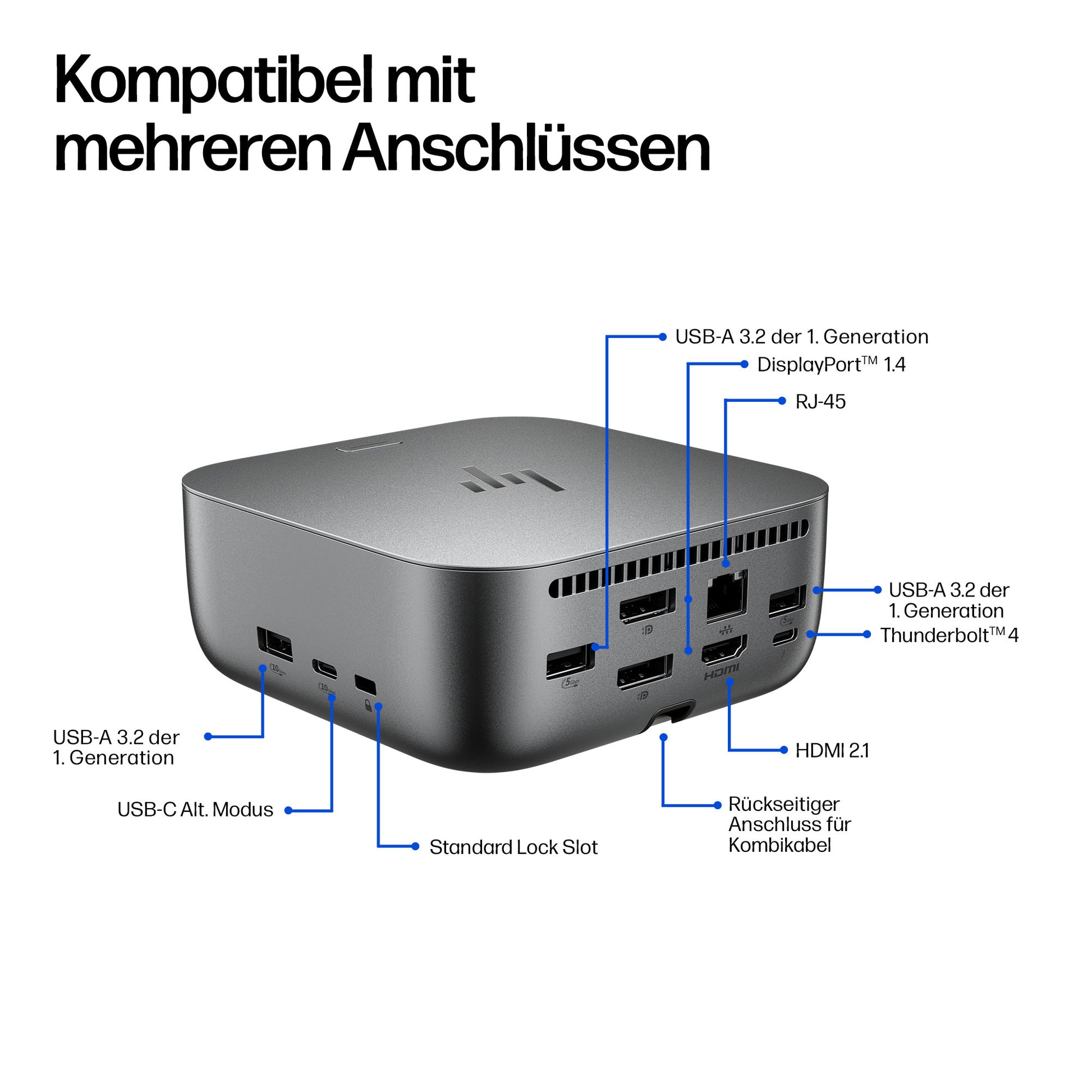 HP G6 Dockingstation – Thunderbolt 4, 1× HDMI, 3× USB-A, 2× USB-C, 100 W PD, 2.5GbE, für Windows/macOS/Linux