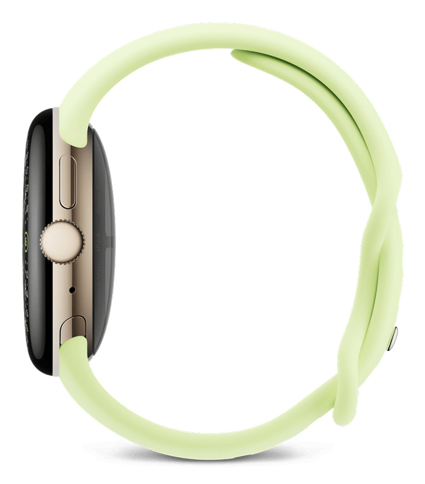 Google Pixel Watch 4 41 mm GPS + Cellular – Aluminium Gold, Sport Band, Grün, S/L, 50 m