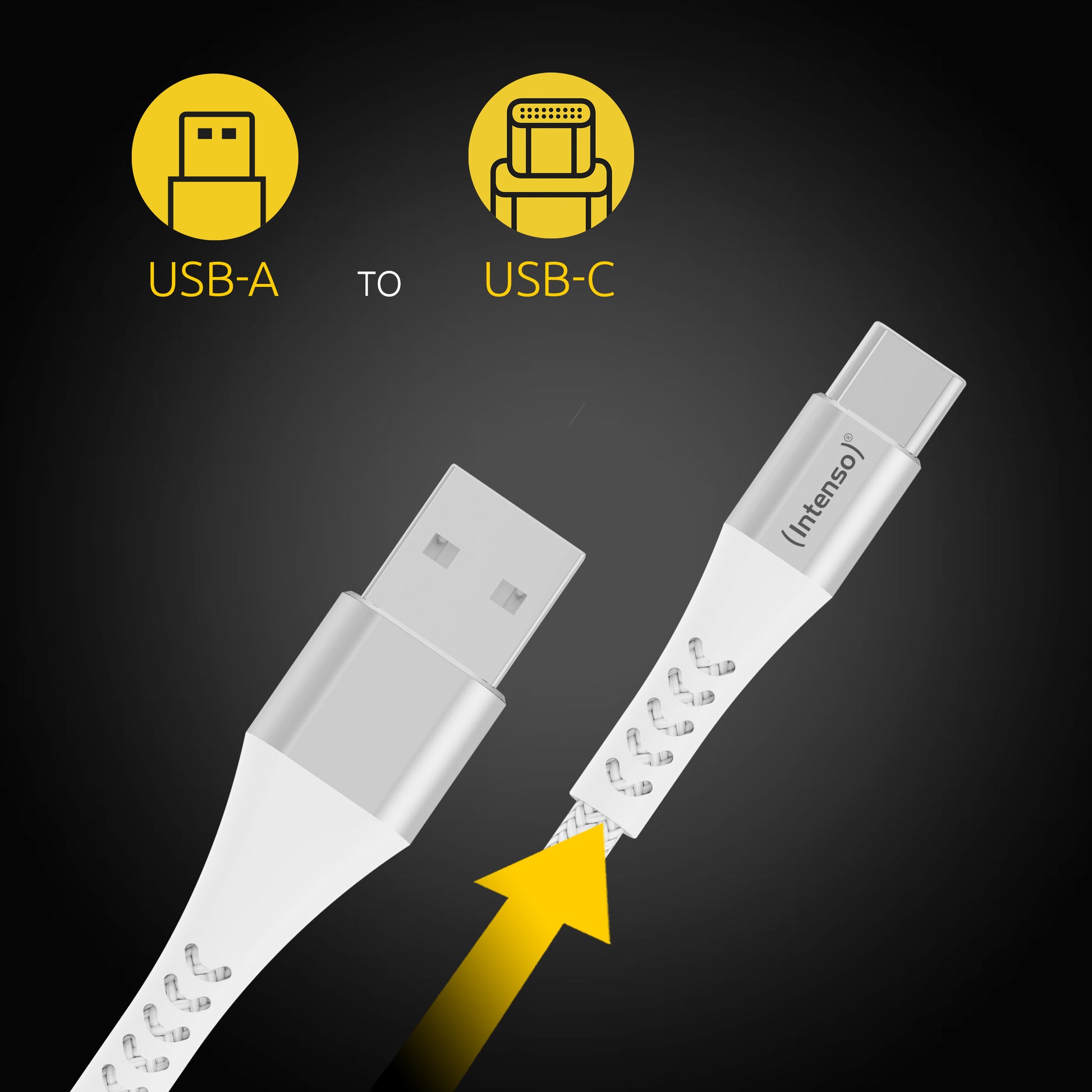 Intenso USB-A auf USB-C Kabel – USB 2.0 (480 Mbit/s) – 1,5 m – PD 60 W – Geflochten – Weiss