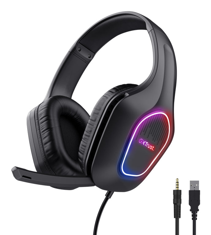 Trust GXT 416 Zirox Gaming-Headset – On-Ear, Stereo, Kabelgebunden, 3,5 mm Klinke + USB-A, Schwarz