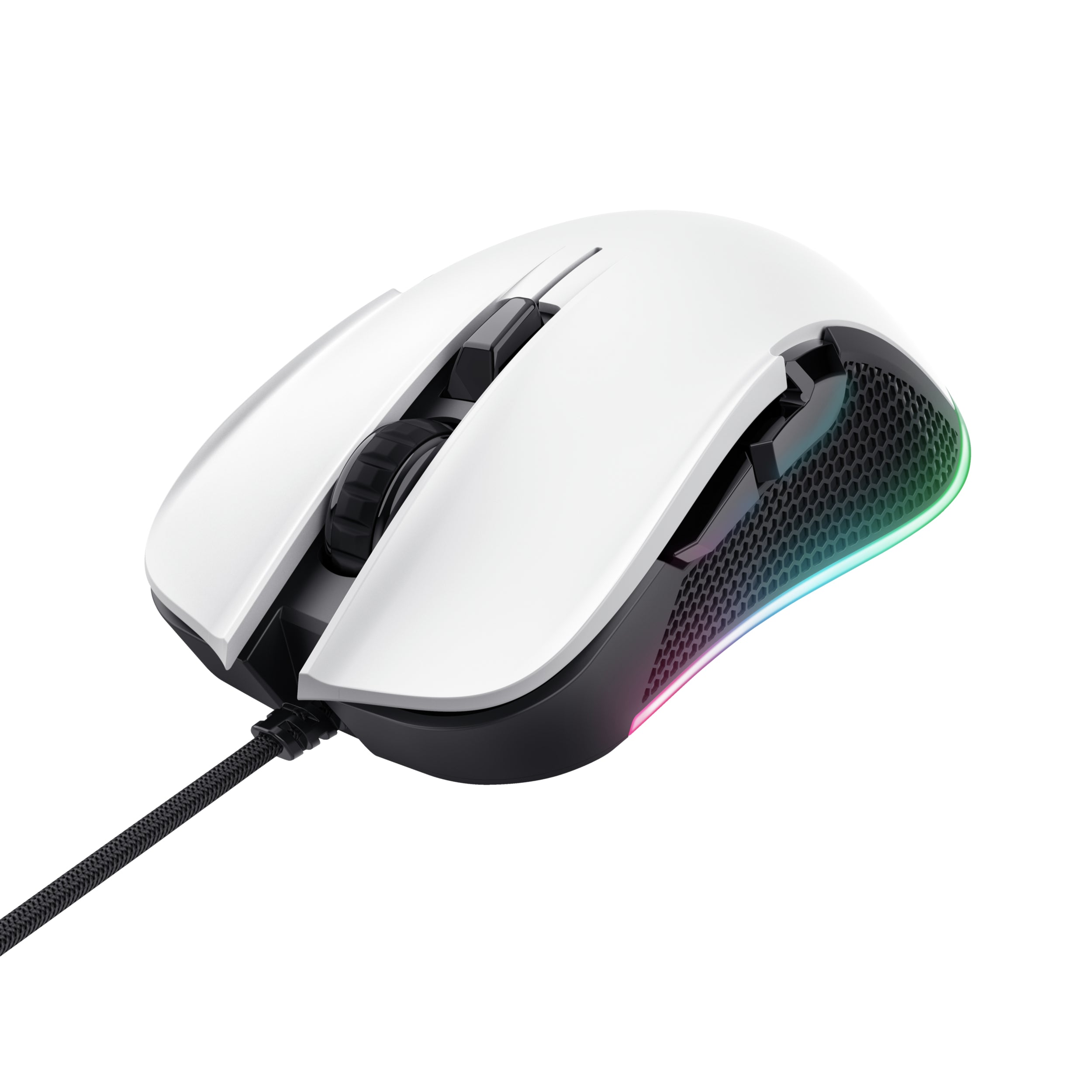 Trust GXT922W Ybar Gaming-Maus – kabelgebunden, 1'000 Hz, 6 Tasten, beidhändig, RGB-Beleuchtung, weiss