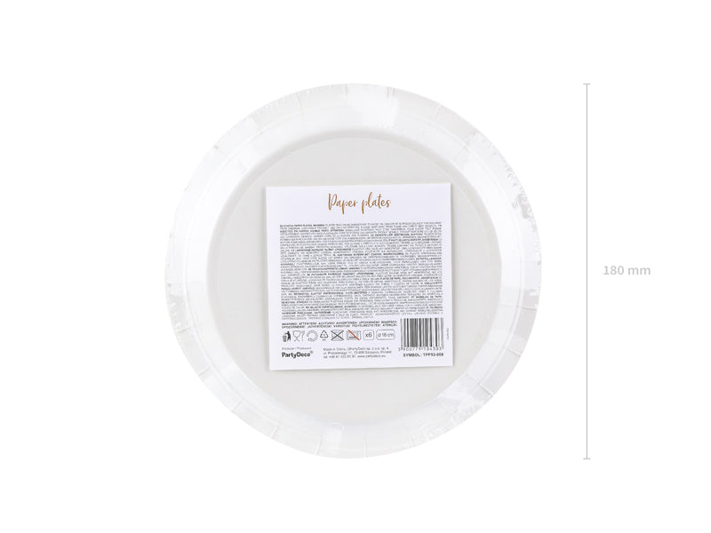 PartyDeco Teller, Papier/Karton – Ø 18 cm, weiss, Punkte – 6 Stk.