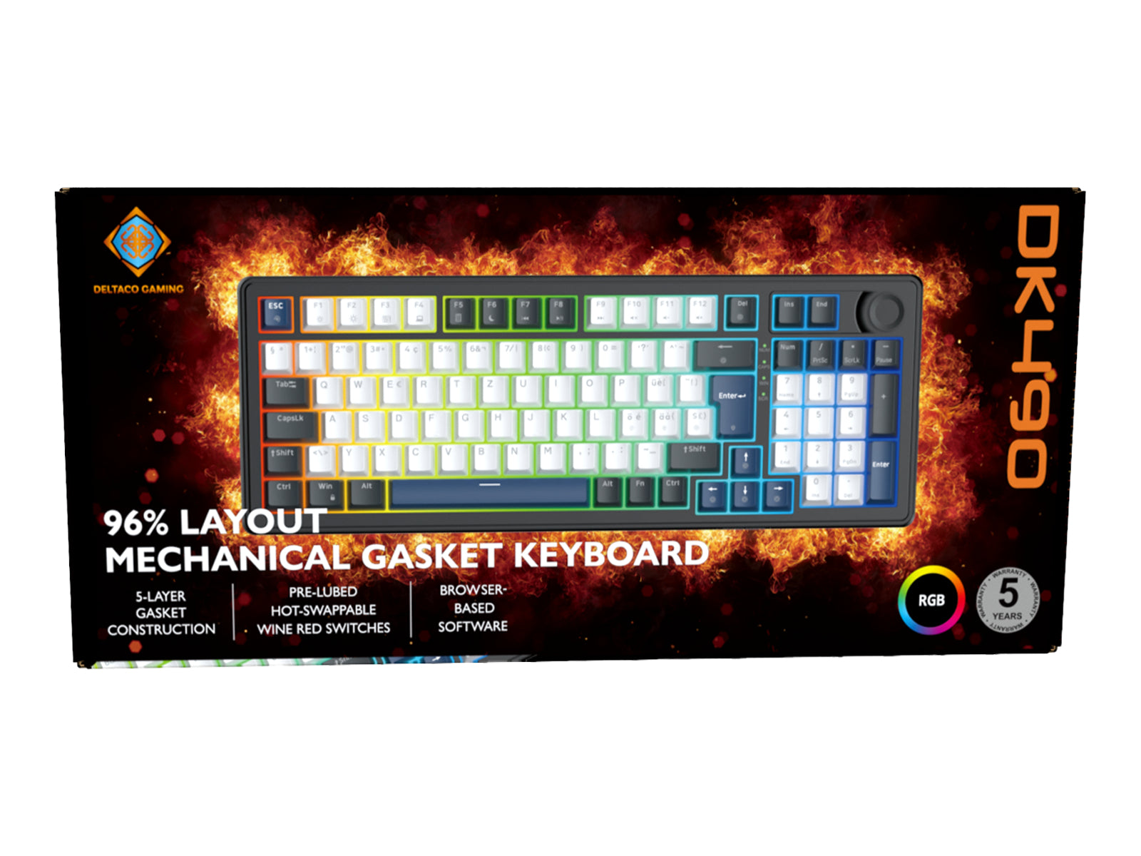 Deltaco Gaming GAM-206-CH – Gaming-Tastatur 96% – Mechanisch, Hot-Swap – Kabelgebunden, USB – RGB – QWERTZ (CH)