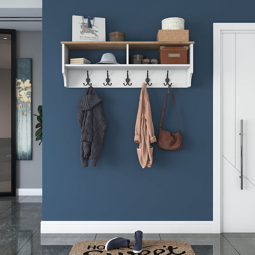 Woody Fashion Wandgarderobe mit 5 Haken – Spanplatte – weiss – 1'200 × 372 × 222 mm