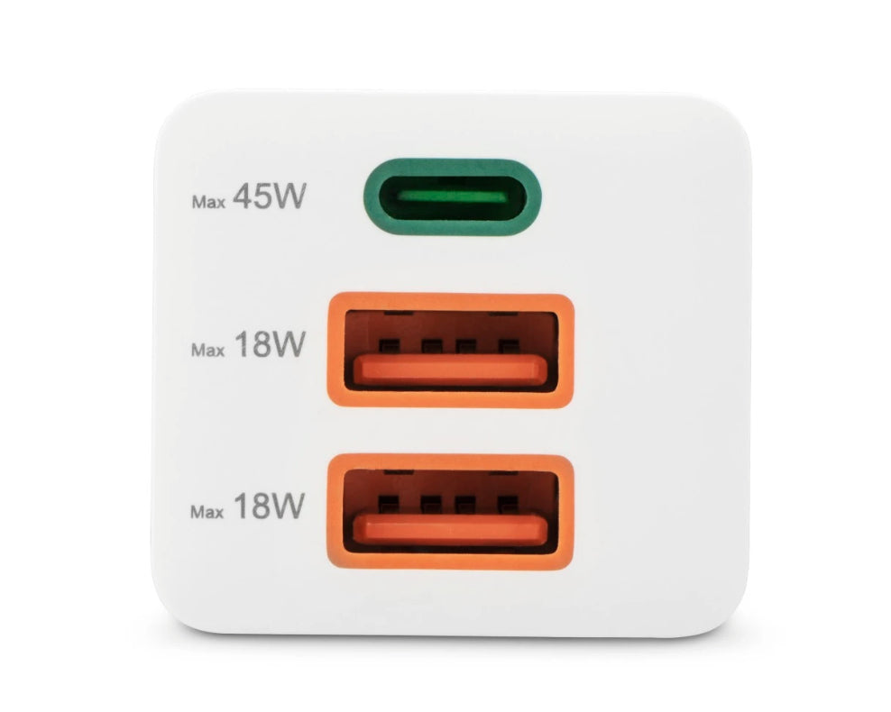 Hama 00201995 USB-Ladegerät 45 W – USB-C×1, USB-A×2 – PD 3.0, QC 3.0, GaN – Weiss