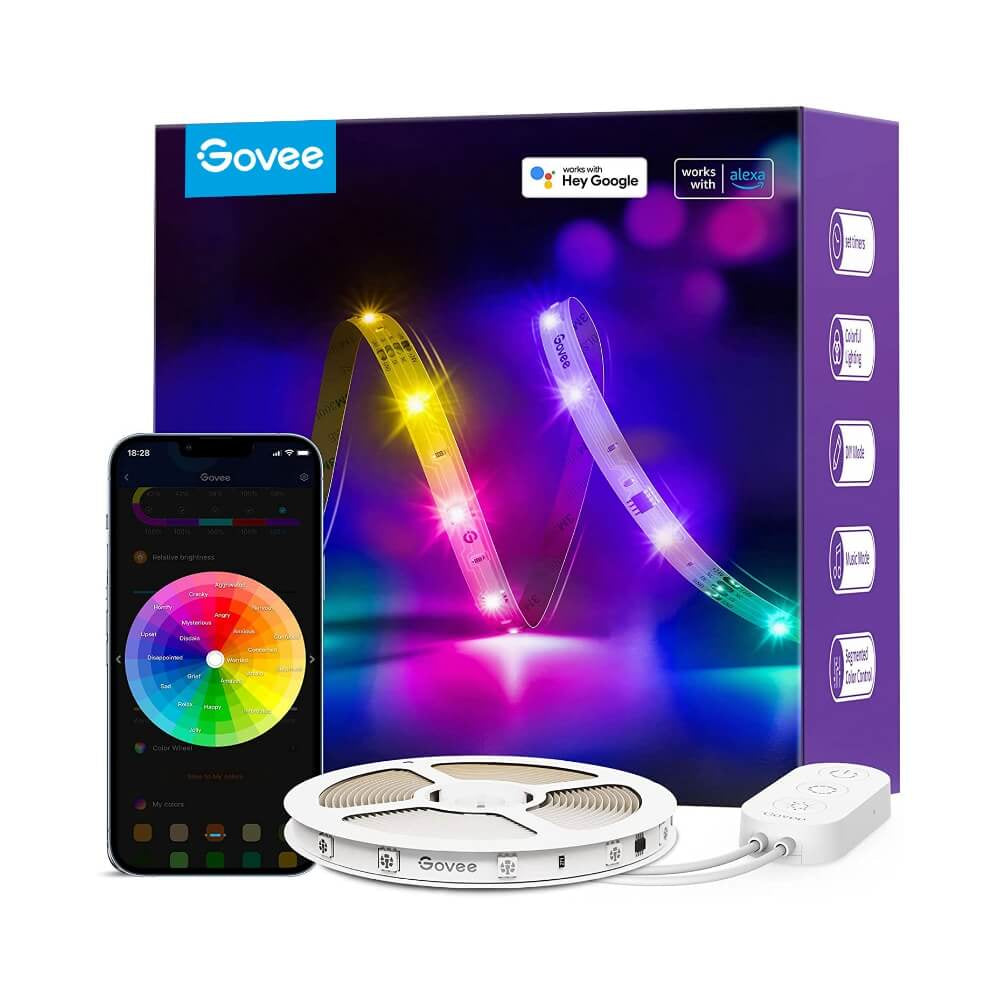 Govee LED-Strip H618A – 5 m, 44 lm, 12 W, RGBIC, WiFi/BT, für Alexa/Google, weiss, Musikmodus