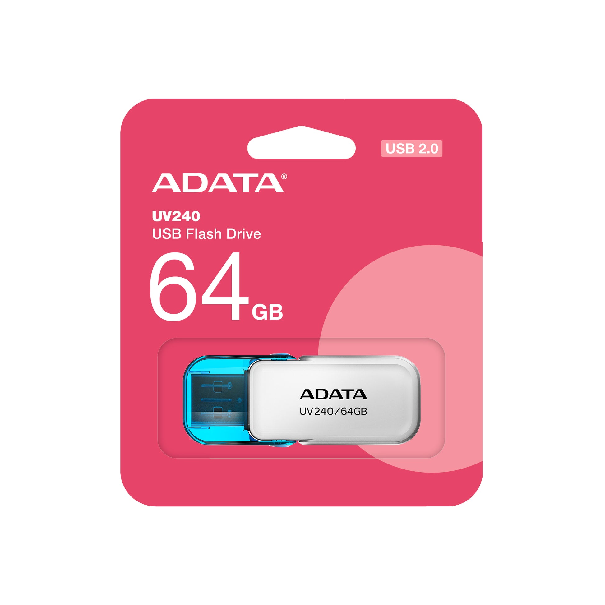 ADATA UV240 USB-Stick 64 GB – USB-A USB 2.0, mit Kappe, Blau, Weiss
