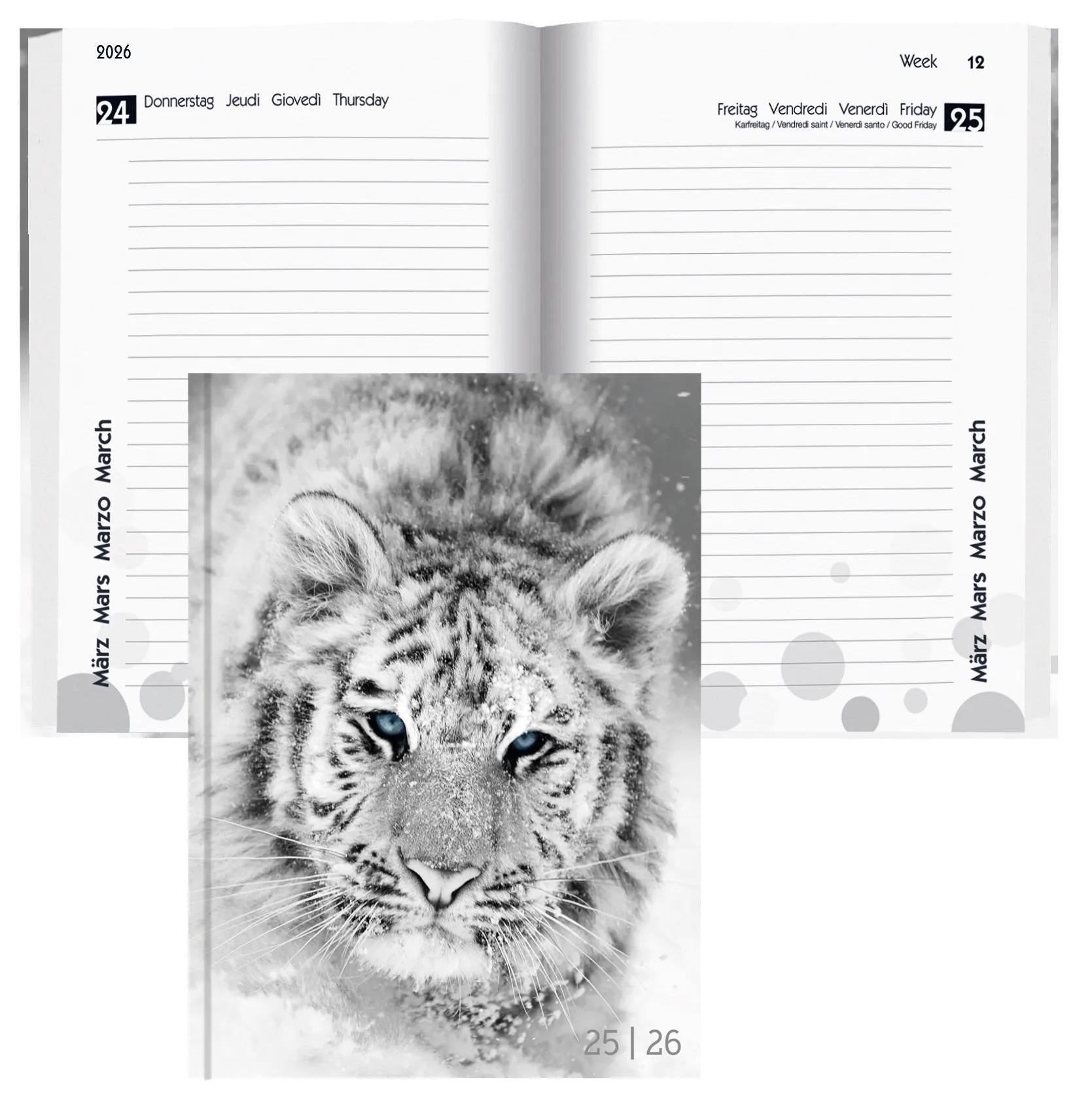 Biella mydiary Schüleragenda – 1 Tag/Seite, gebunden, 12 × 16,5 cm, Aug–Jul, Schwarz & Weiss, FSC