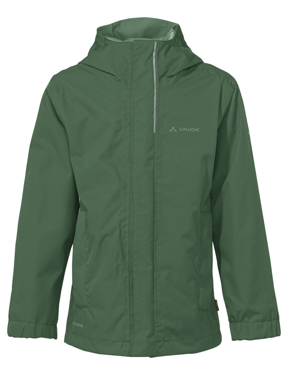 VAUDE Regenjacke Escape Light IV – wasserdicht, mit Kapuze, PFC-frei – Grösse 122–128 – woodland, grün
