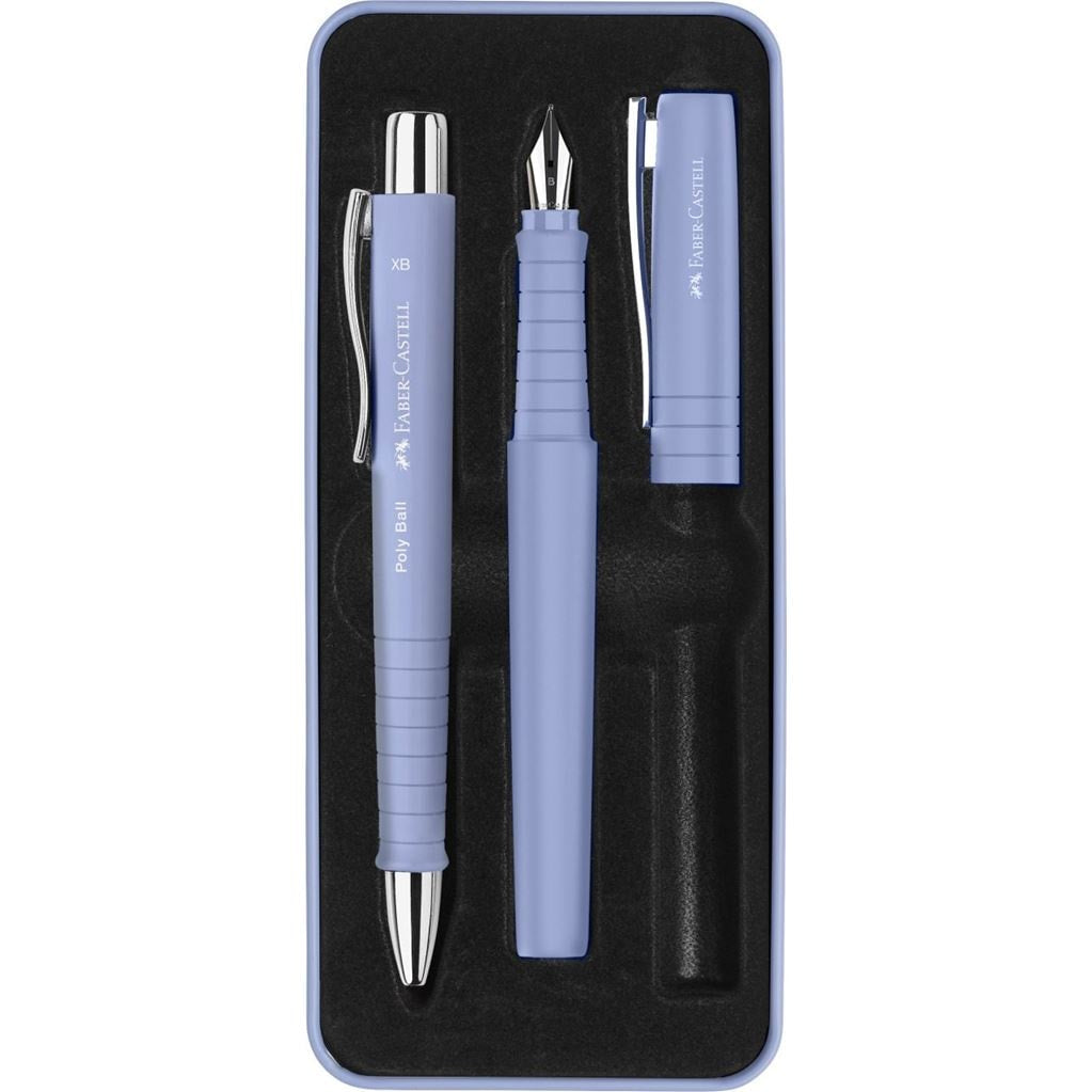 Faber-Castell POLY Schreibgeräte-Set – Kugelschreiber + Füllfederhalter B – Blau – 3-teilig