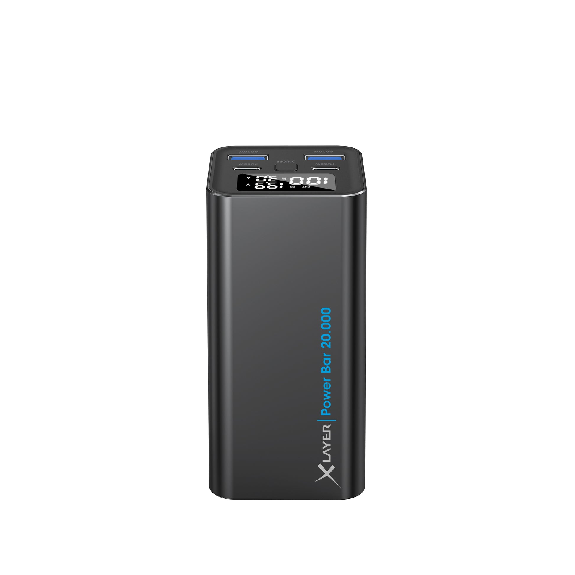 Xlayer Powerbank 20'000 mAh – 65 W PD, 2× USB-C, 2× USB-A, schwarz